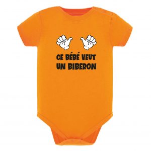 Body bébé veut un biberon orange